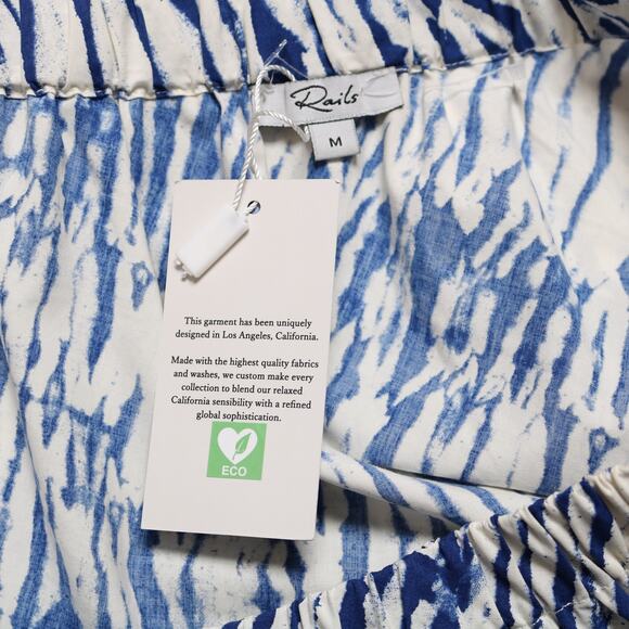 Rails Jayla One Shoulder Puff Sleeve Cobalt Shibori Blue White Top Size M - Picture 8 of 10